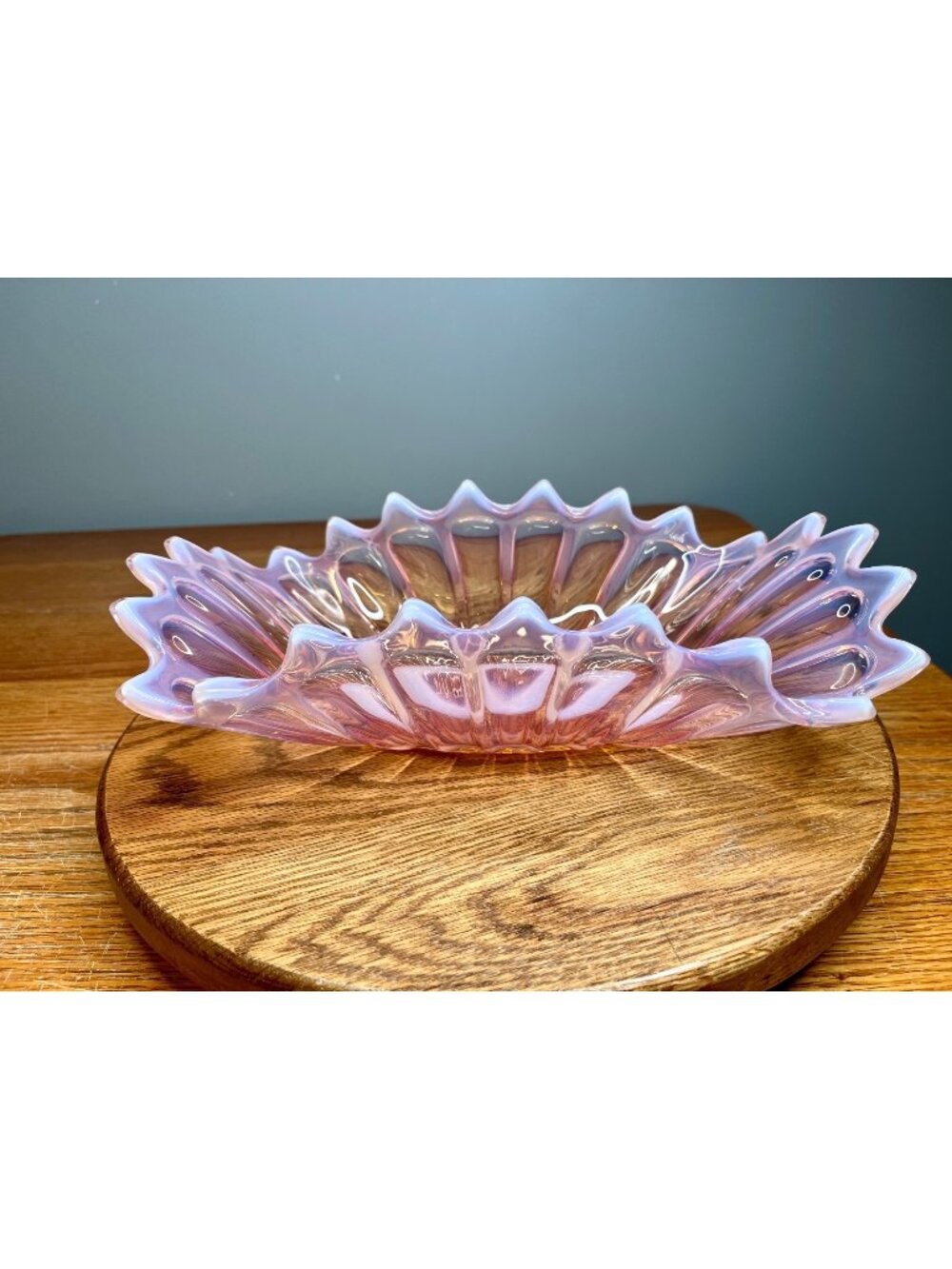 Vintage Fostoria Heirloom Opalescent Pink Glass Bowl: Mid-Century Console Bowl